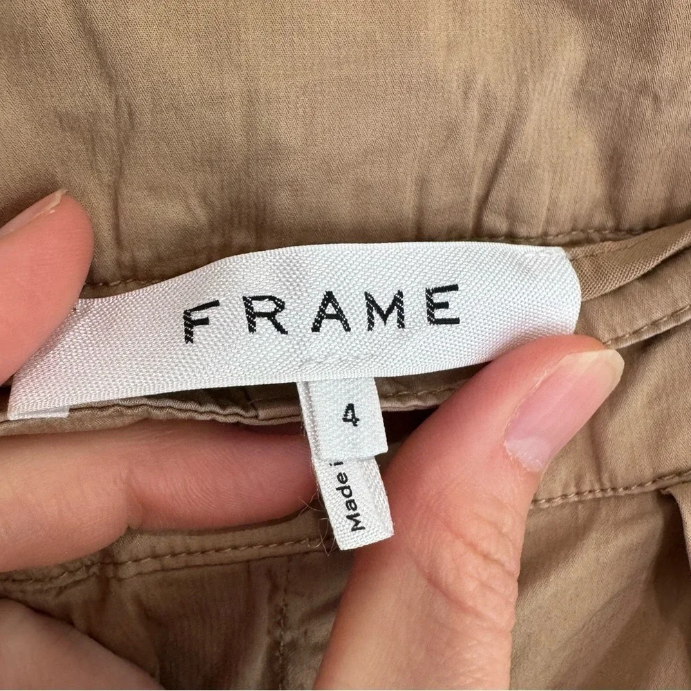 FRAME‎ Tie Up Rolled Shorts Khaki Tan Pleated Cuffed Chino Preppy Womens 4